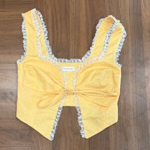 Yellow Lace-Trimmed Crop Top